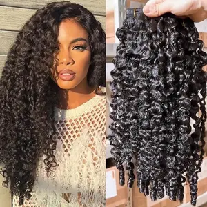 YMS 3C4A Burmese Curly Human Hair Bundles, 18-Inch 3Pcs Unprocessed Raw Hair Weft Extensions, 16A Spiral Curly Quick Weave Bundles