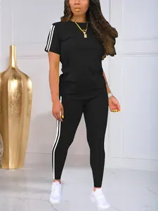 [Plus Size] Women's Summer Fitted Two-Piece Set, Basic Simple Dresswear, Suitable for Parties Work Casual Sports, Large Size