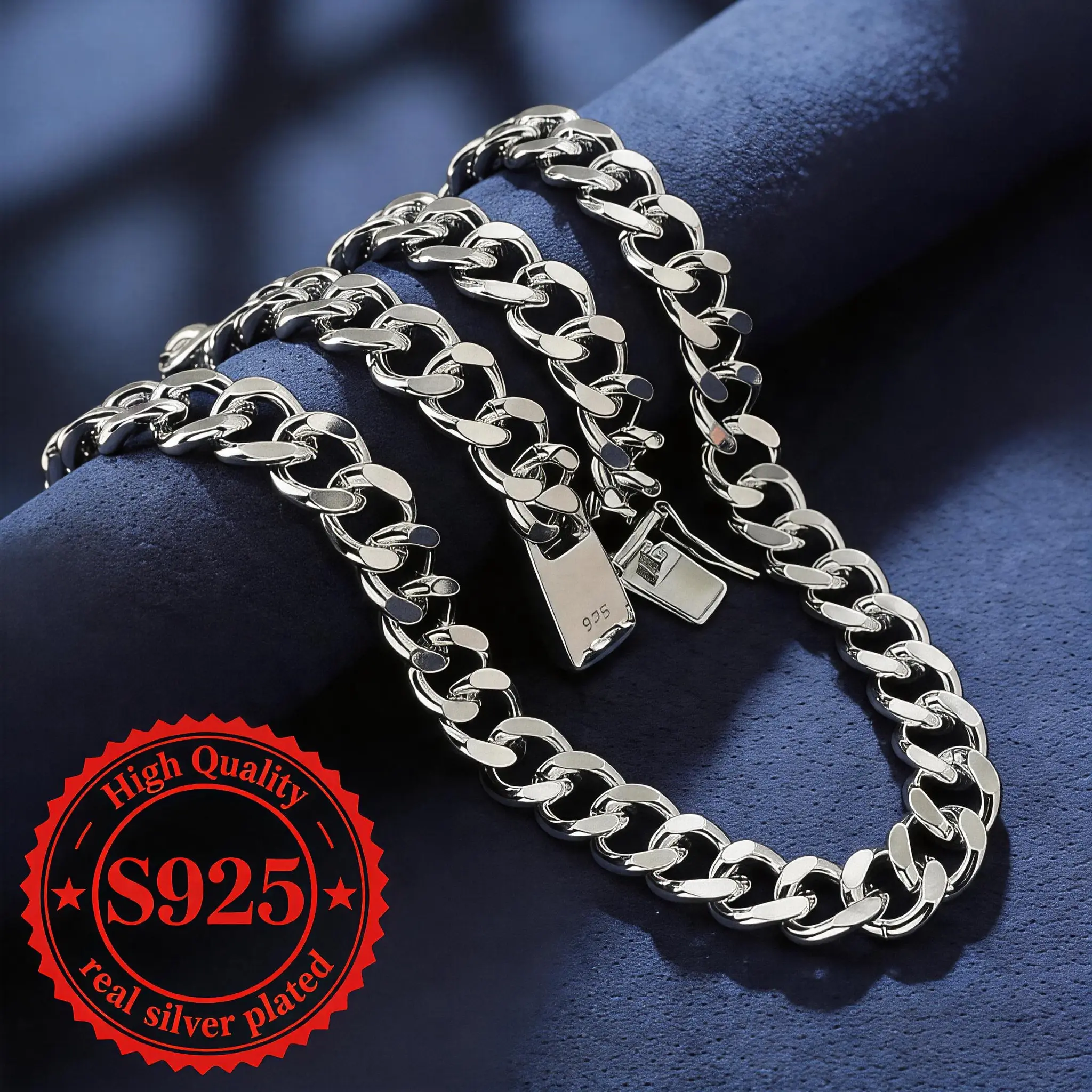 925 Silver-Plated Italian 10mm Cuban Link Chain Necklace for Men, Polished Shine Flat Curb Piece, Casual Everyday Wear Chain & Link Jewelry, Ideal Birthday Gift with Included Gift Bag, Two Sizes