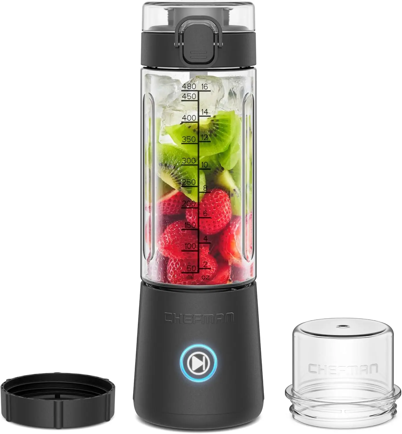 Cordless Portable Blender for Smoothies and Shakes, Bpa-Free 16 Oz Blending Jar W/Stainless-Steel Blades, USB-C Rechargeable with Color-Changing Leds, Dishwasher-Safe Accessories - Black