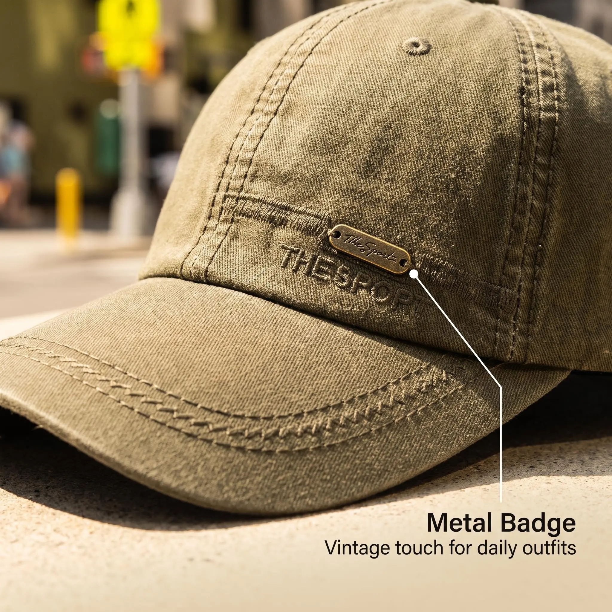 Guanhua Olive Gold Metal Logo Baseball Cap, Adjustable Retro Street Unisex Daily Outdoor Hat