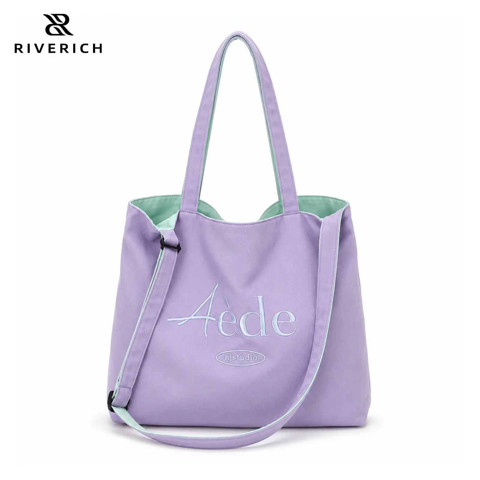 RIVERICH Women’s Large Capacity Purple Tote Bag – Versatile for Commuting, School & Travel; Letter Embroidery, Adjustable Shoulder Strap; Shopping Bag