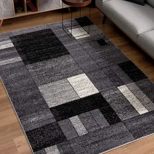 212 MAIN 8 x 11 ft. Gray Distressed High Pile Abstract Geometric Block Area Rug, Abstract Rug