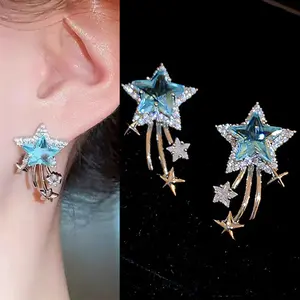 [Y2K Jewelry] Earrings Studs SuperStar In Blue Color Glitter Jewelry For Women Daily Gift Party Holiday Celebrating