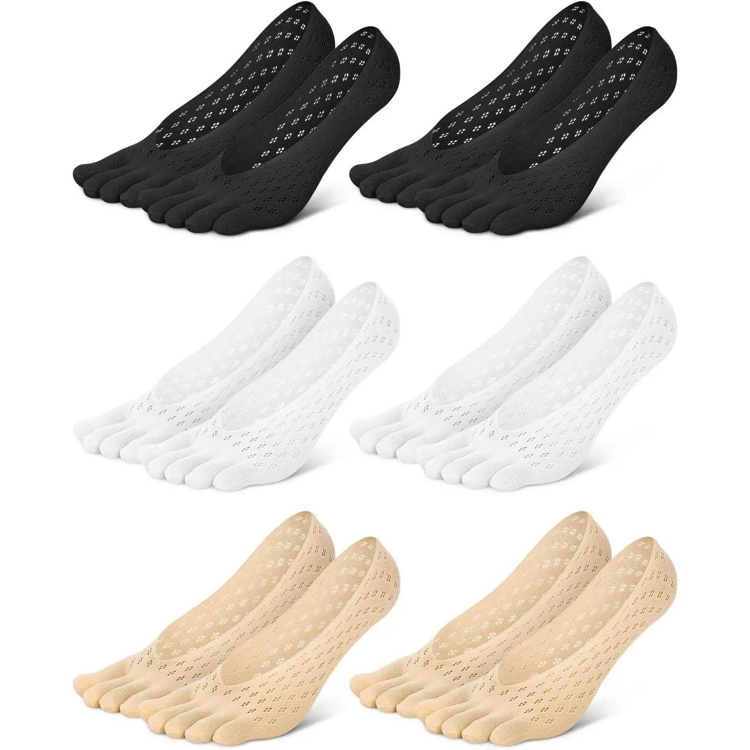 6 Pair Bunion Relief Socks, Toe Alignment Compression Toe Separator Socks, No Show Low Cut Liner Five Finger for Women & Men Bunion
