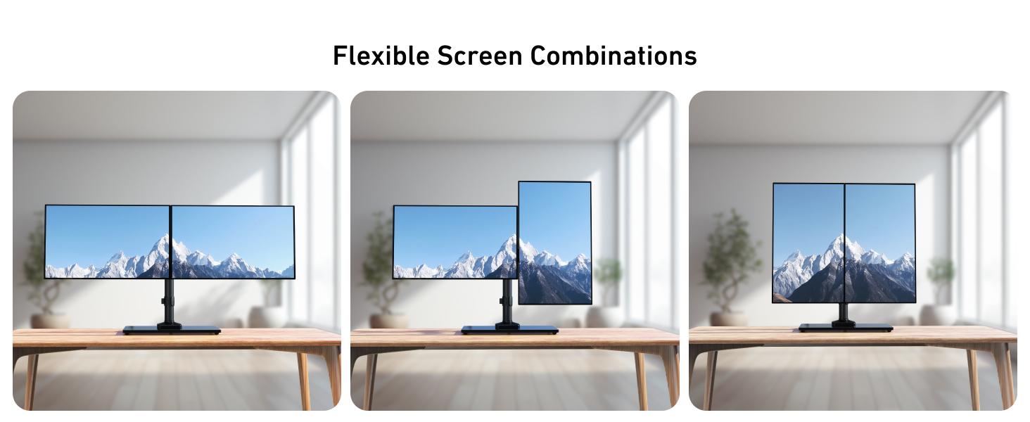HUANUO Freestanding Dual Monitor Stand, 32 Inch Dual Monitor Mount for 2 Screens, Holds up to 19.8 lbs per Arm, Gaming Monitor Arm Riser with Tempered-Glass Base, Tilt, Swivel, Rotation, Black