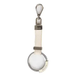 Pre-owned PRADA Leather Small Leather Goods White Saffiano Key Holder P26021935