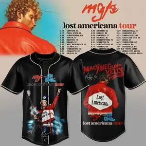 Machine Gun Kelly Lost Americana Tour 2026 Black Baseball Jersey MGK Merch Rapper Fan Gifts
