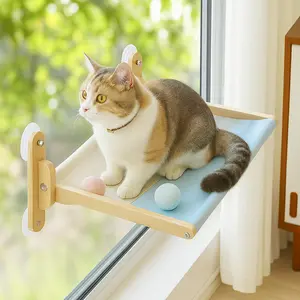 EBSOR Window Cat Perch – Solid Wood, Heavy-Duty 4 Suction Cups, Wide Bed, No-Drill Install, Holds Up to 44 lbs