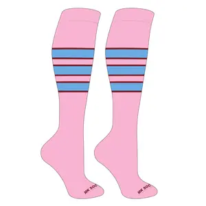 MK Socks Striped Knee High Baseball, Football Socks (C) Pink, Cardinal, Columbia Blue
