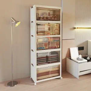 Stackable Plastic Storage Bins with Magnetic Doors & Lockable Wheels – Foldable Closet Organizer for Office, Dorm, Kitchen & Living Room – Space-Saving Storage Containers with Lids