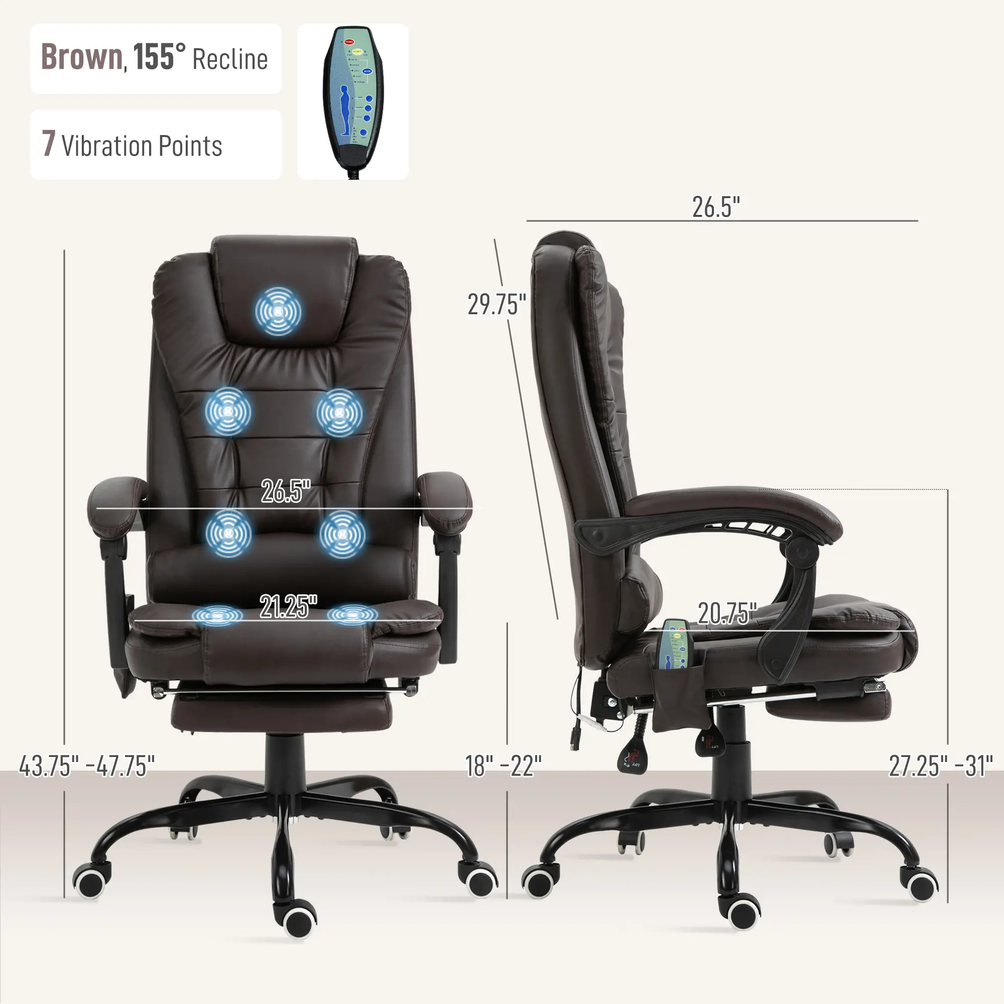 Brown, 155° Recline
