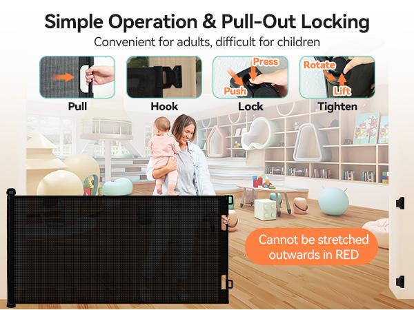 118" Retractable Baby Gates Extra Wide, Retractable Dog Gate for Large Openings, Extra Long Dog Gates for The House, Extra Large Mesh Pet Gate for Stairs, Doorways, Hallways, Indoor&Outdoor, Valentine's Day