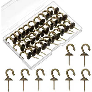 30 count Push Pin Wall Hooks Metal Thumb Tack Hangers Iron Alloy  Decorative Picture Hooks for 20 Lbs  Office School Party  (Bronze)