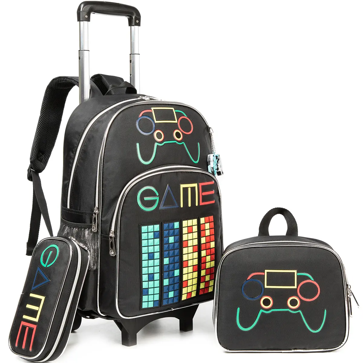 3-Piece School Set for Children, Cartoon Galaxy Pattern Bags Including a Coordinating Lunch Box and Pencil Case