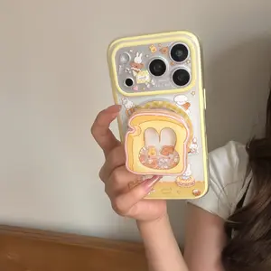 2-in-1 Magnetic Phone Case Cute Miffy Bunny Pattern Yellow Border Matte Surface Full Coverage Shockproof Protective Cover For iPhone 15 Pro 16 Pro Max 17 Pro Max