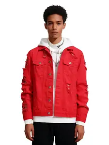 YXLUOKY Men's Ripped Flap Pocket Denim Jacket Classic Trucker Jean Coat All-Season Menswear Outfit Trending Fashion Outdoor Cloth