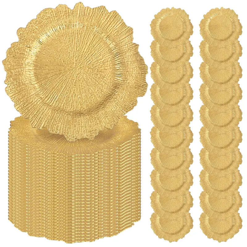 MTREO 50 100 PCS Charger Plates 13" Round Charger Plates Bulk Reef Chargers for Dinner Plate Decorative Chargers Plastic Plate for Wedding Party Event Baby Bridal Shower Table Decoration