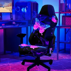 1 Set Butterfly pattern UV Black light Reactive Glowing Computer Game Chair Cover, Milk Fiber Fabric With Elastic And Detachable Design That Is Machine Washable. Suitable For Office, Bedroom And Game Chair Decoration.