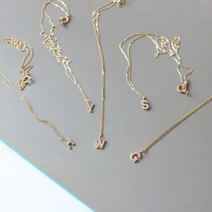 925 Sterling Silver Plated 14K Gold initial Pendant Fashion Necklace