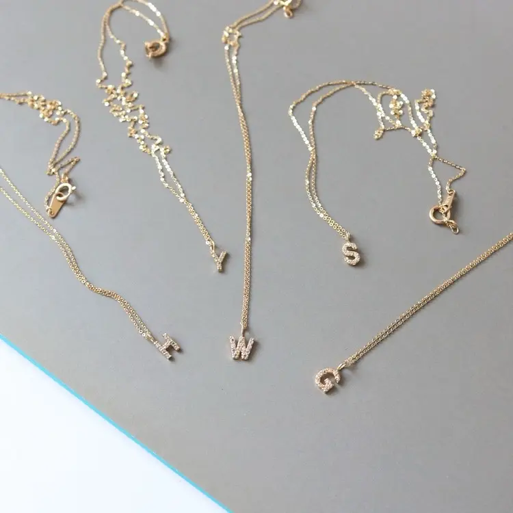 925 Sterling Silver Plated 14K Gold initial Pendant Fashion Necklace