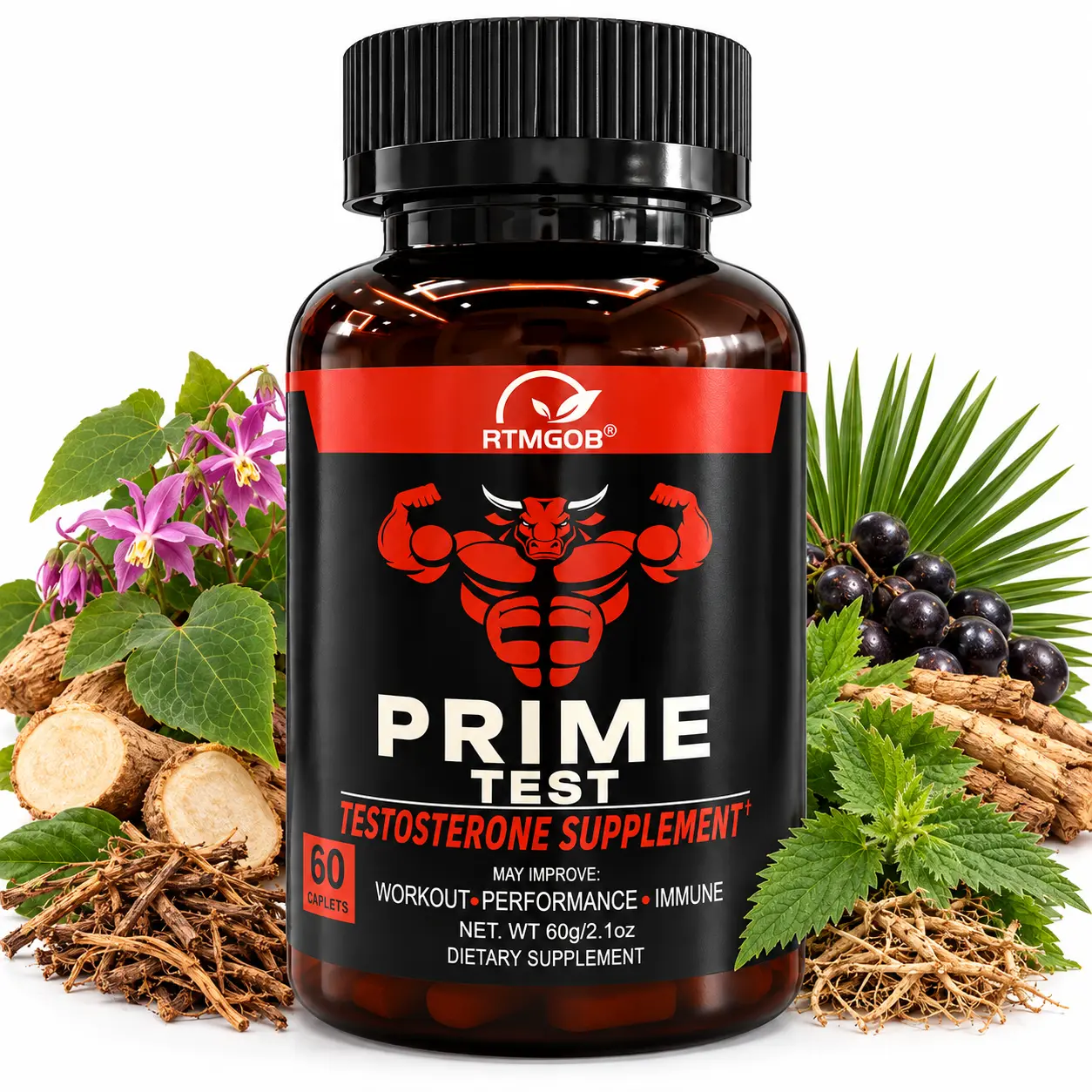 [NEW] RTMGOB Men's Supplement, Proprietary Blend with Tongkat Ali, Horny Goat Weed & Saw Palmetto, 60 Count