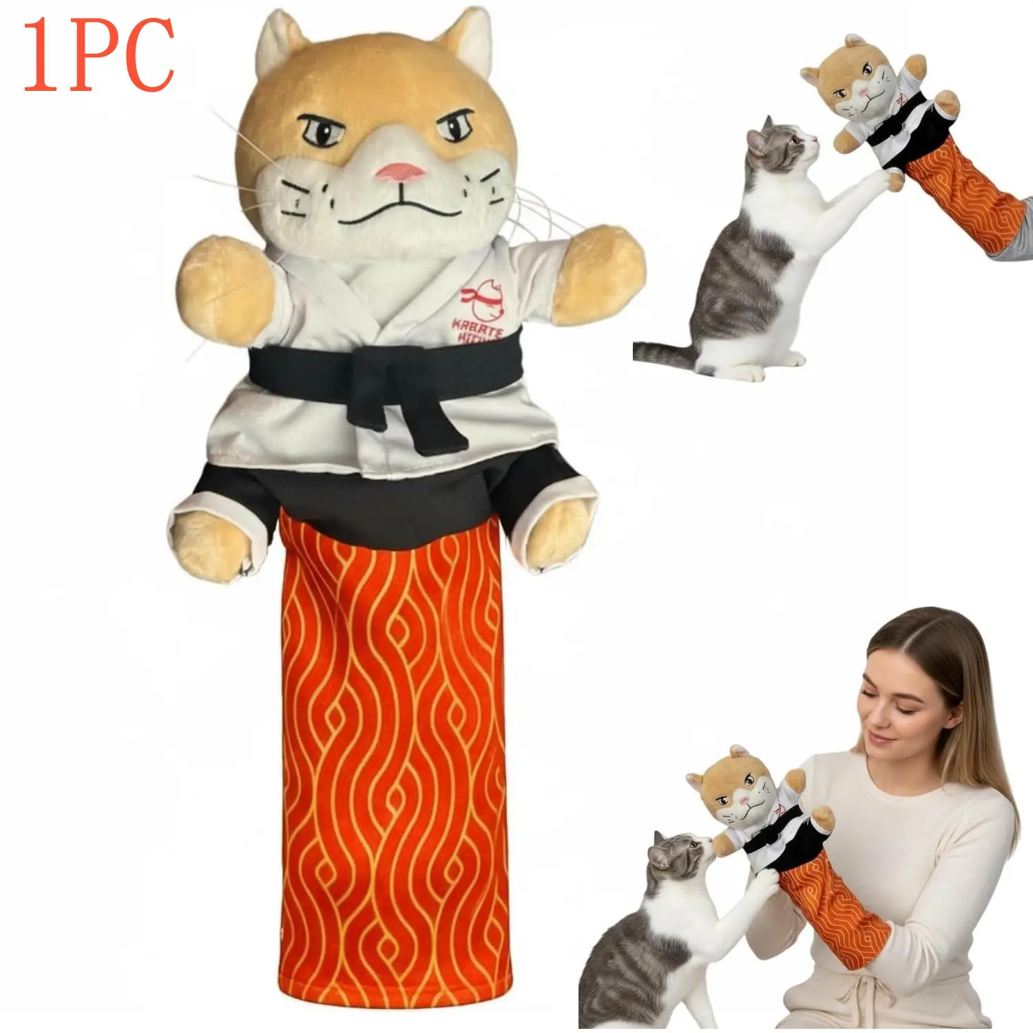 Kung Fu Cat Puppet Set, Protective Forearm Sleeve Wrestling Gloves, Durable Padding Interactive Toy, Safe Play Doll for Cats