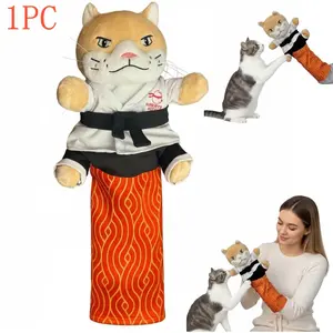 Kung Fu Cat Puppet Set, Protective Forearm Sleeve Wrestling Gloves, Durable Padding Interactive Toy, Safe Play Doll for Cats