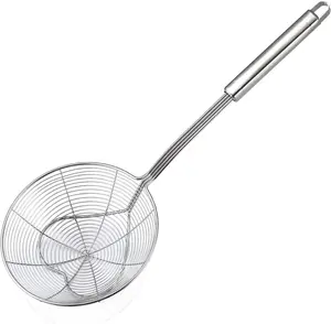 Solid Stainless Steel Spider Strainer Ladle 5.4 Inch Wire Strainer for Cooking, Frying, Pasta, and Kitchen Use - Versatile Utensil