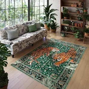 Bohemian Vintage Tiger Print Carpet, Washable Non-Slip Large Area Rug for Living Room Bedroom, Home Decor Floor Mat, Animal Print Rug, Bohemian Style Rugs