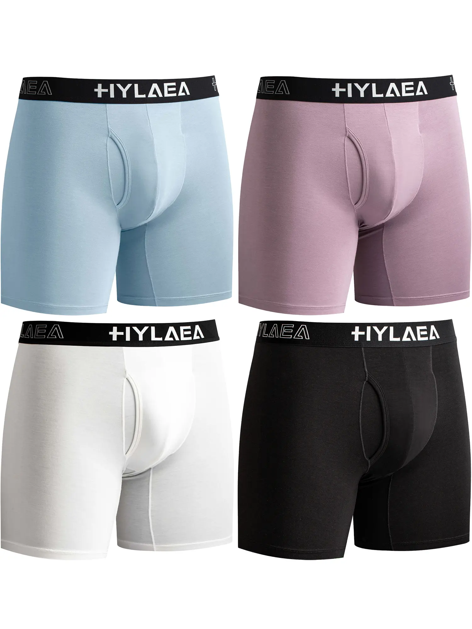Hylaea Men's 4-Pack Bamboo Viscose Fashion Boxershorts - Contoured 3D Pouch, Mid Waist, Long Legs Boy Shorts, Stretchy Breathable Menswear Underwear for Gym & Everyday Wear (Camouflage & Solid Colors)