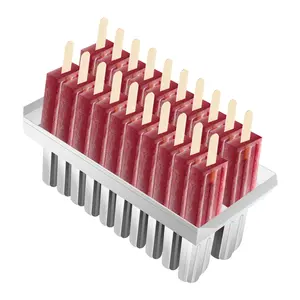 20 Pack Stainless Steel Ice Cream Mold Round Head Double Groove 85g Each Easy Demold with Bracket Base Cleaning Brush for Popsicle DIY Home Kitchen Silver
