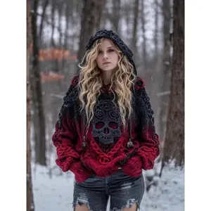 Gothic Halloween Hoodie - Women'S Halloween Horror-Oversized Skull-Pattern Streetwear - 3D Printed Pullover Hooded Hoodie Top Perfect Xmas Gift2 piece sets humorous xmas gift kountry  cozy  certified