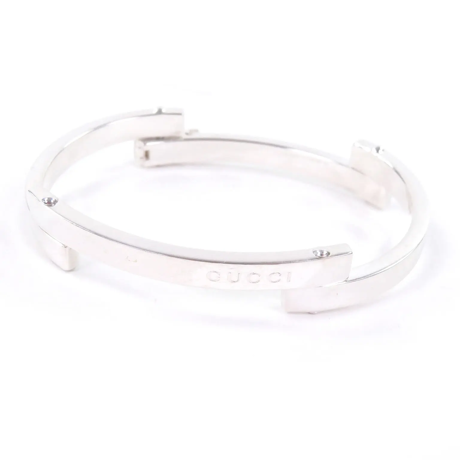 Pre-owned GUCCI Sterling Silver 925 (Ag925) Small Leather Goods Silver Bracelet