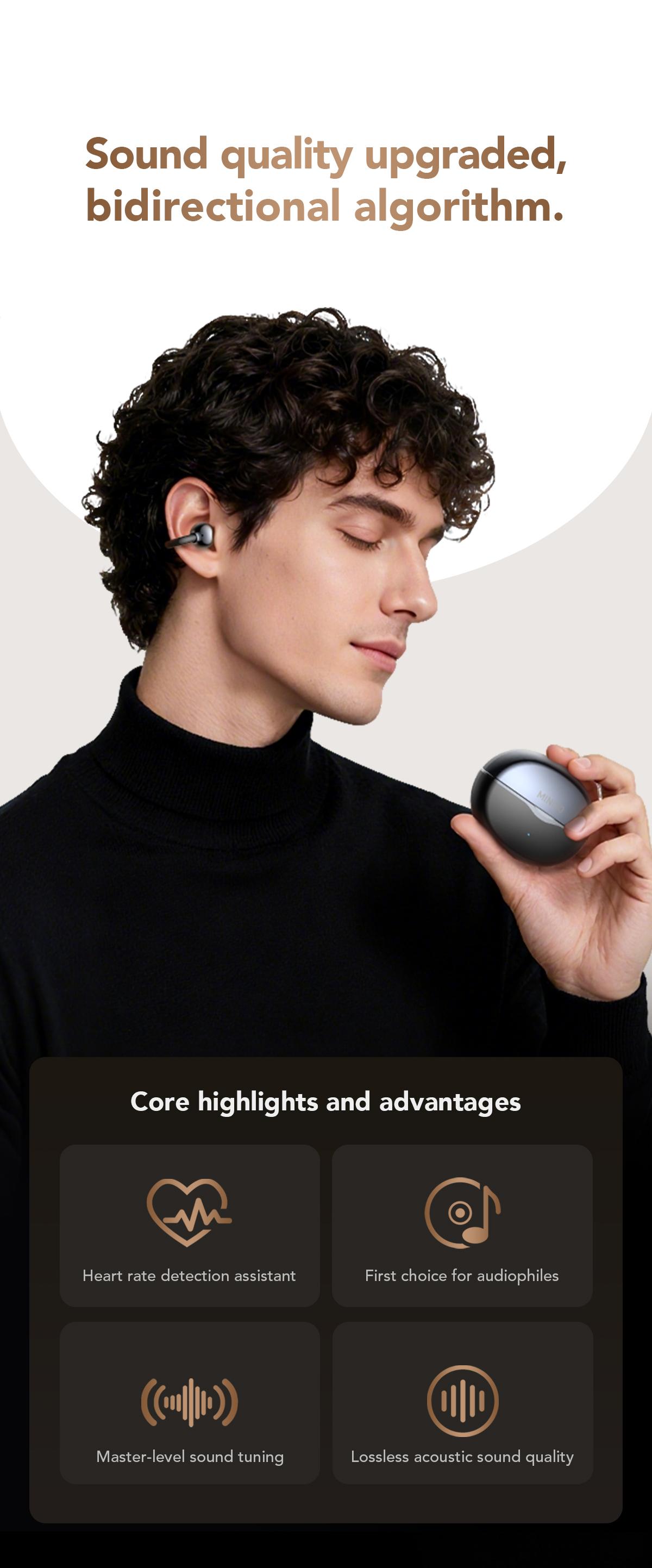 MINISO Clip On Earbuds Wireless Headphones with Bluetooth 6.0 Earphones, Stable Connection & Low Power Use, DT6.0 Pulse Directional Tech, 360° ACS Panoramic Sound, IPX5 Waterproof Audio Earbuds for Music & Calls, Comfortable for Sports