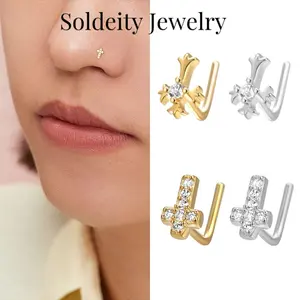 20G L-Shaped Cross Nose Rings for Women 316L Surgical Steel Cubic Zirconia Cross Nose Studs Hypoallergenic Nostril  Earrings Jewelry