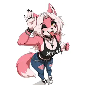 Pink Wolf Girl Goth Sticker, Cute Punk Anime Fox Character Decal for Laptop Water Bottle Phone Case Journal Locker Decor