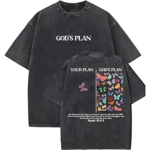 [ New Collection For Women ] God's Plan Unisex Washed T-Shirt, Christian t shirts, Vintage 90s Graphic Tee, Gift Top Womenswear Cotton Streetwear Summer, Gift For Her, For Mom, For Womenswears