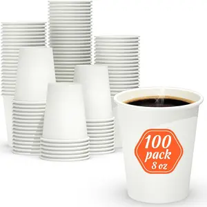 100 Count 8 oz Coffee Cups, Leak-Free  Safe Paper Cups 8 oz, Disposable 8oz White Paper Cups for Cold and Hot Drinks