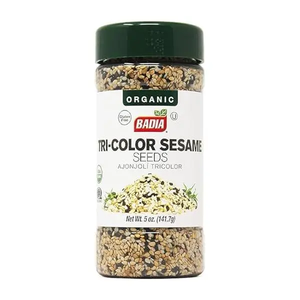 Badia Organic Tri-Color Sesame Seeds, 5 oz Nutty Crunchy Gluten-Free Blend - White, Black & Toasted Varieties, Healthy Snack