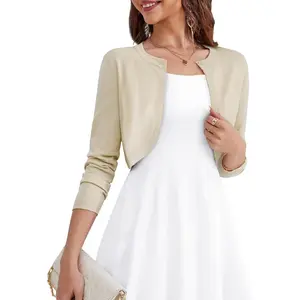 Women's Long Sleeve Cardigan Knit Sweaters Cropped Open Front Bolero Shrug for Dresses S-XL