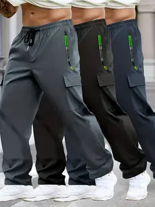 3PCS Casual Cargo Pants For Men With Zippered Pockets Multi-pocketed Jogger City Outdoor Wear Street Trendy