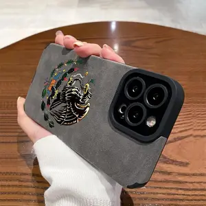 Premium Full-Coverage Leather Mobile Phone Case for iPhone 11/12/13/14/15/16/17 Series (Standard, Pro, Pro Max) - Unique Mexican Golden Eagle Badge Flag Design, Military-Grade Shockproof Drop Protection