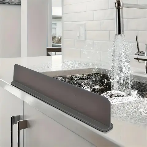 1 Count Silicone Sink Splash Guard, Non-slip Water Barrier with Suction, Splash Guard for Kitchen, Bathroom, Laundry Room, Interior