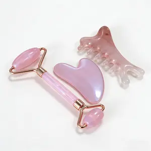 Massage Roller Set Rose Gold Beauty Instrument Facial Lifting Tool Heart-Shaped Scraping Board Massage Comb 3-Piece Skincare Tools