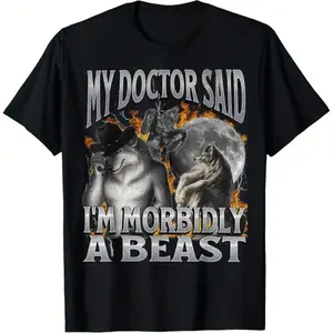 Funny Werewolf Meme T-Shirt - 'My Doctor Said I'm Morbidly A Beast' Graphic, 100% Cotton, Round Neck, Short Sleeve, Black, Perfect Halloween Gift for Men & Women, S-XXXL