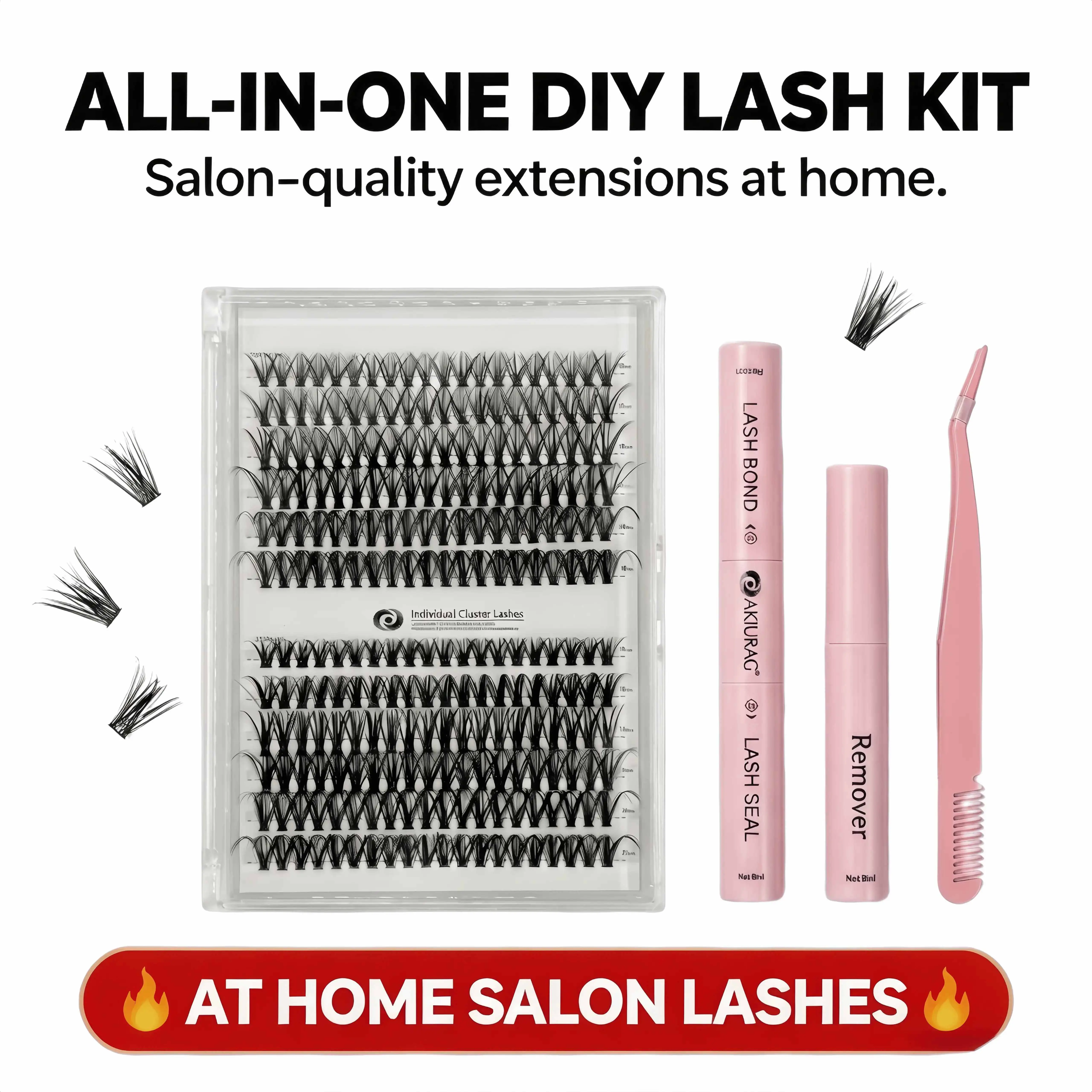 【240Pcs】Lash Extension Kit 30D+40D Lash Clusters Kit Lash Bond and Seal Waterproof Individual Lashes Kit DIY Lash Extension Kit Lash Tweezers Eyelash Extension Kit Set Makeup