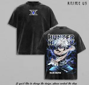 Killua Zoldyck Shirt Hunter x Hunter Anime Lightning Nen Graphic Vintage Washed Oversized T-Shirt Assassin Prodigy Streetwear BE4