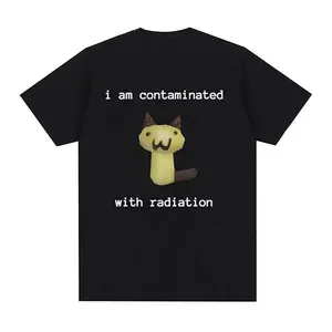 I Am Contaminated with Radiation Funny Cat Meme T-shirt Short Sleeve Men Women Vintage T Shirt MaleCotton T Shirts