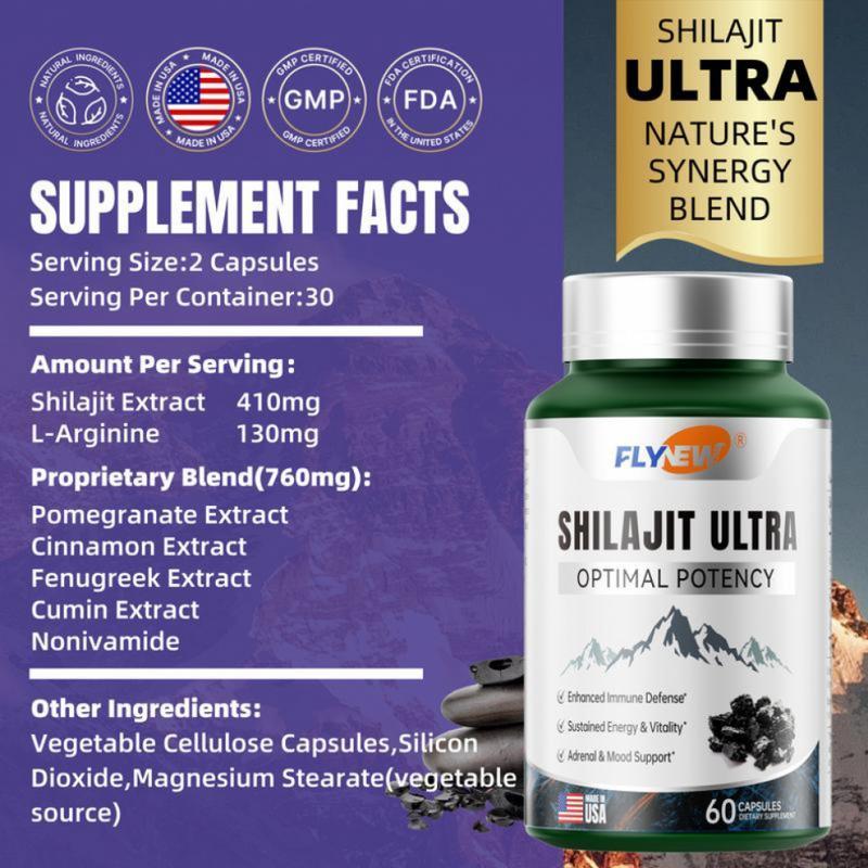 FLYNEW Optimal Potency I Shilajit Ultra Adaptogen Energy Stamina Immune Antioxidants Made in USA 60 Capsules Healthcare Vitamin Fitness Supplement